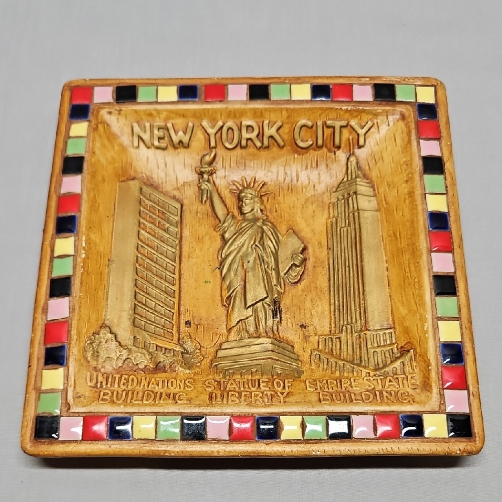 60s New York City United Nations Statue Of Liberty Empire State Building plaque - Picture 1 of 12